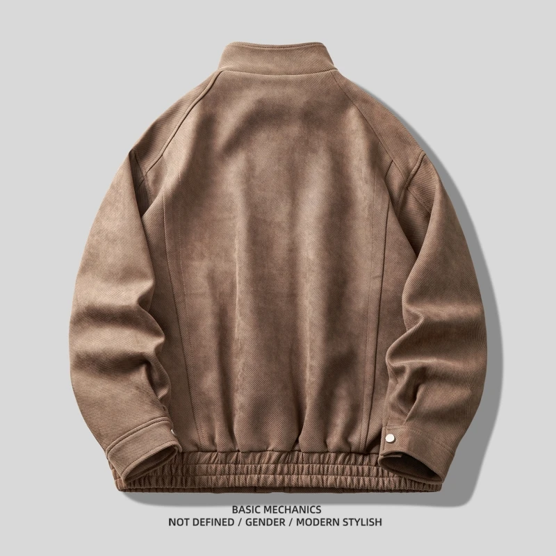 Men's Autumn Winter Flight Jacket Loose Fit Polyester Nylon Composite Fiber Pocket Simple Style Stand Collar Texture Weave