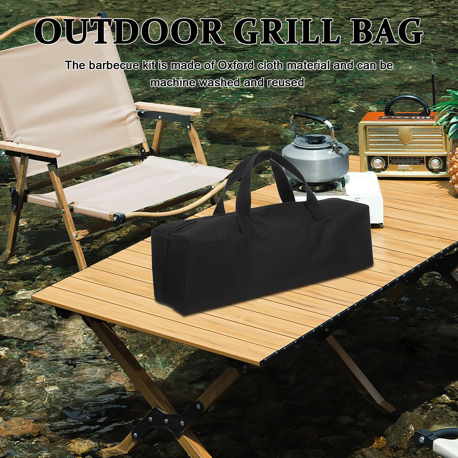 

1pc Outdoor Grill Utensil Storage Bag Durable Oxford Portable Bbq Tool Camping Picnic Containers Grilling Accessories Organizer