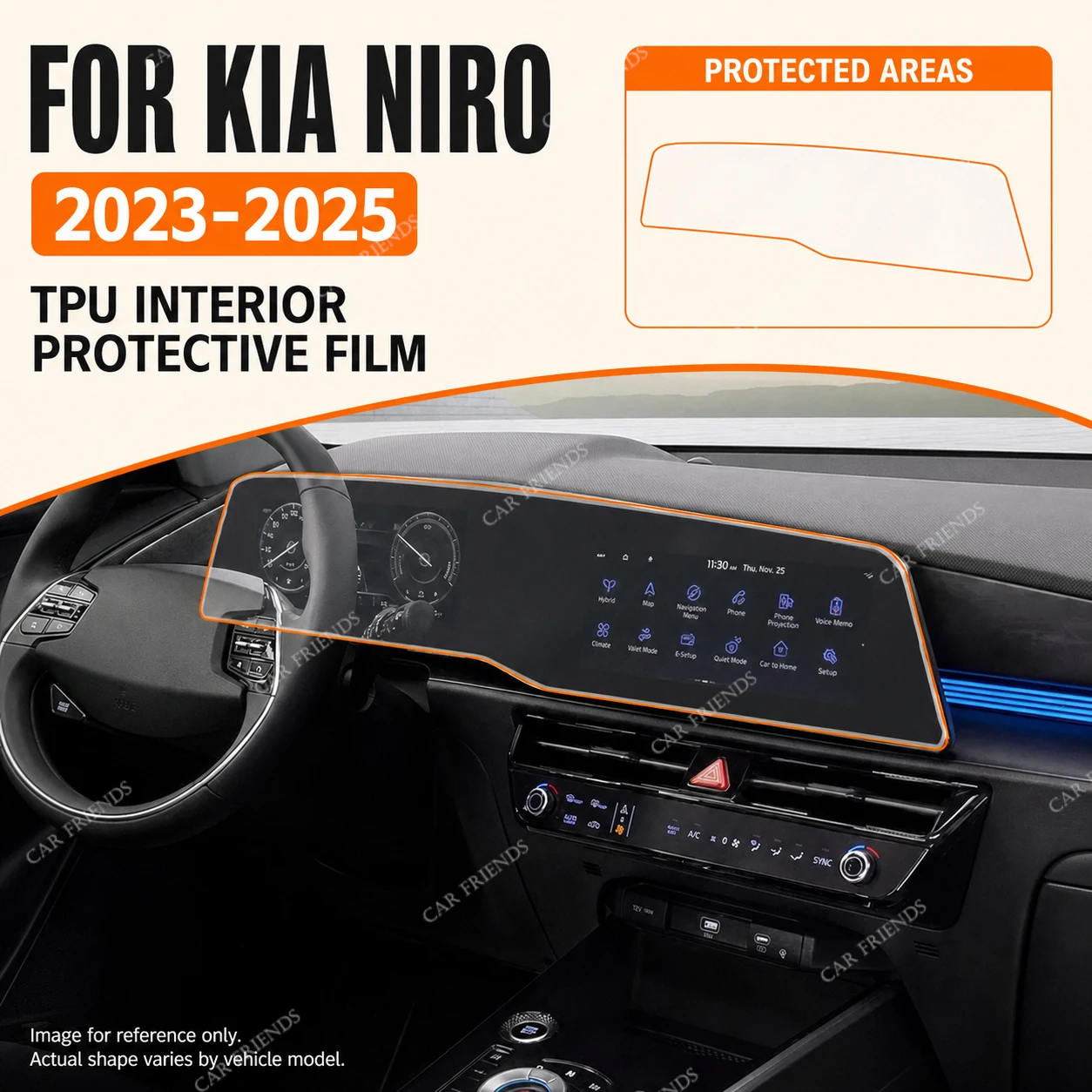 For Kia Niro SG2 2025 2024 Transparent TPU Car Interior Protective Film Dashboard Screen & GPS Navigation Anti-Scratch Pre-cut