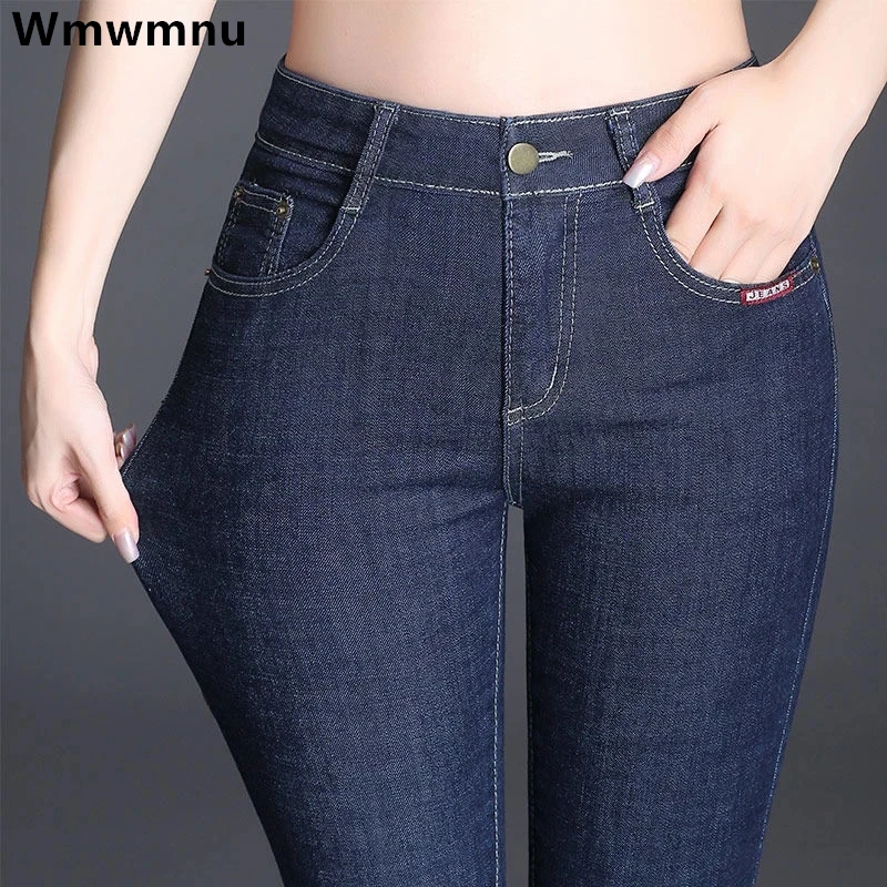 Retro Nữ Quần Jean Plus Kích Thước Co Giãn Bút Chì Denim Quần Nữ Cao Cấp Cổ Điển Đen Skinny Đơn Giản Da Bò Thun Quần Dài