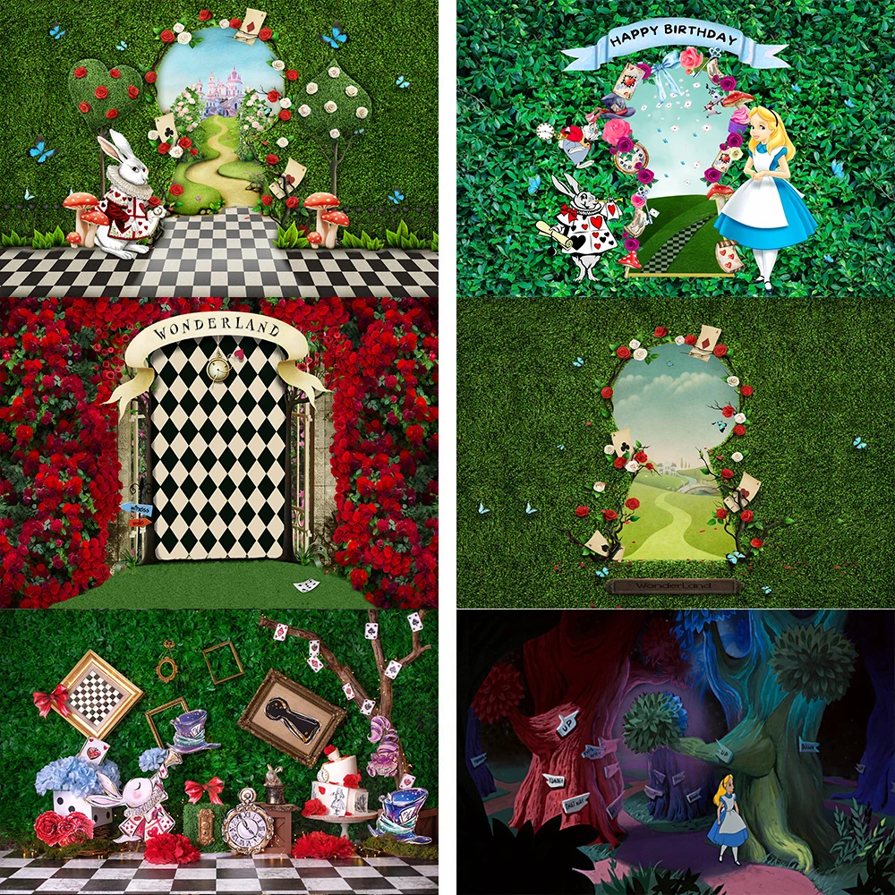 Alice in Wonderland Spooky Forest Background for Photography Props Photocall Vinyl Kids 1st Birthday Baby Shower Backdrop Banner