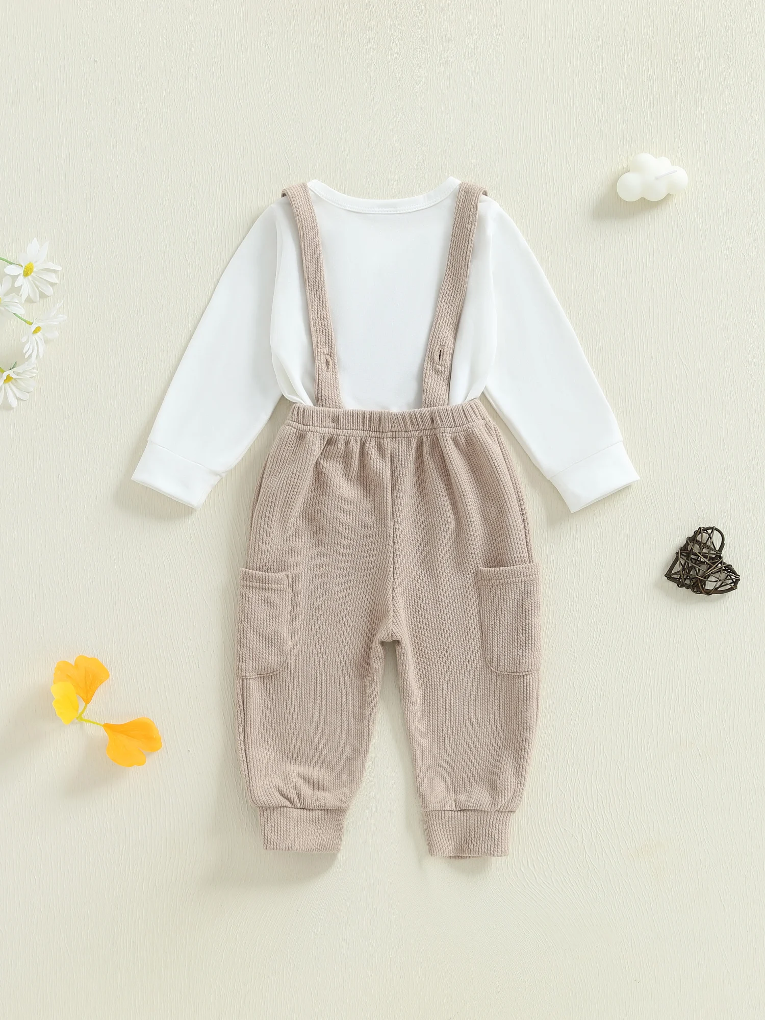 

Baby Boy Autumn Clothes Cute Animal Print Long Sleeve T-shirt Solid Color Overalls 2 Piece Outfit Set