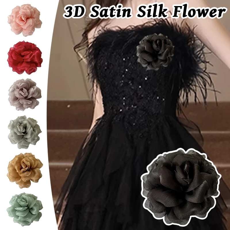 Parches de flores rosas de tela hechos a mano, apliques de flores de satén 3D para vestido de mujer, ropa, zapatos, bolsa, accesorios DIY, 1/2/5 Uds.