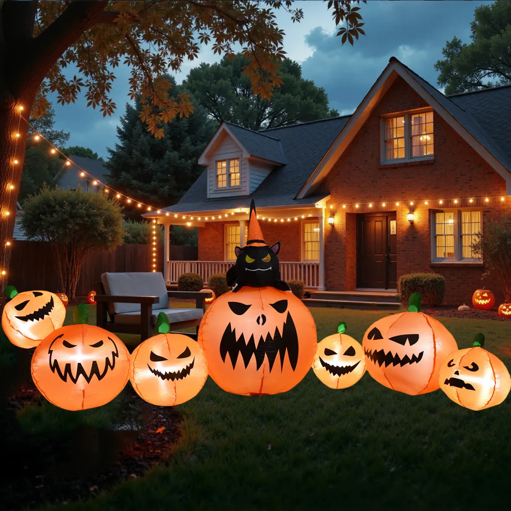 

For Halloween, 7 pumpkins, black cats, inflatable air molds, LED luminous garden lawn holiday decoration props