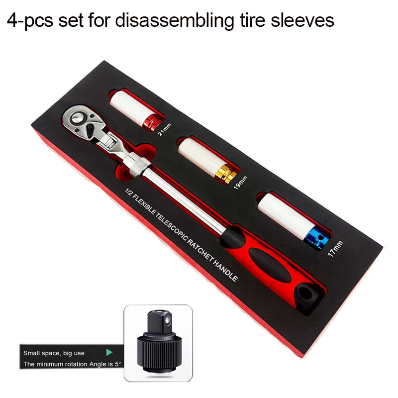 

4-Piece 1/2" Adjustable Ratchet Socket Set with Tire Protector Sockets 17-19-21mm