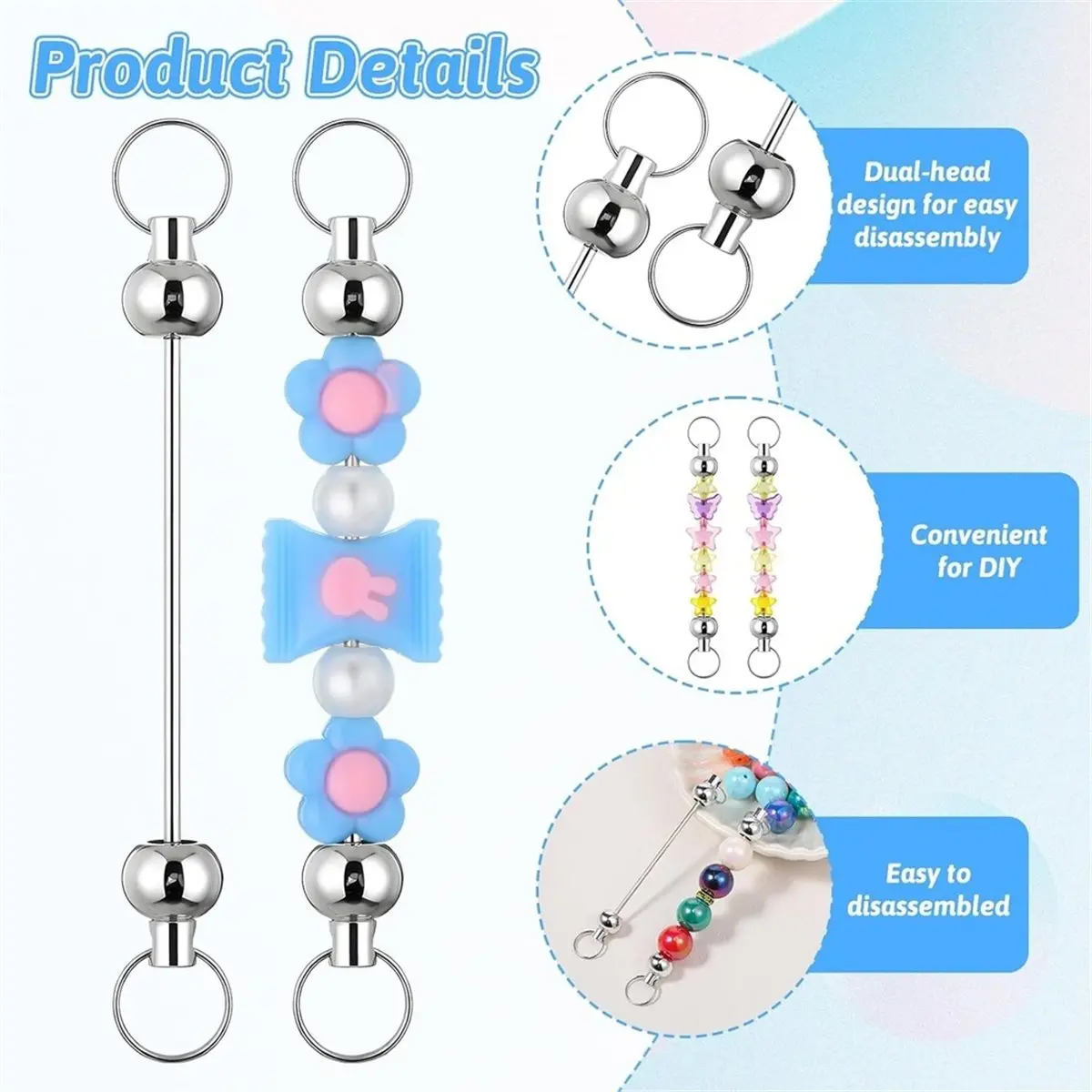100pcs Blank Beadable Keychain Bars, Metal DIY Bead Key Chain Bar,for Women Man Pendant DIY Crafts Jewelry Making