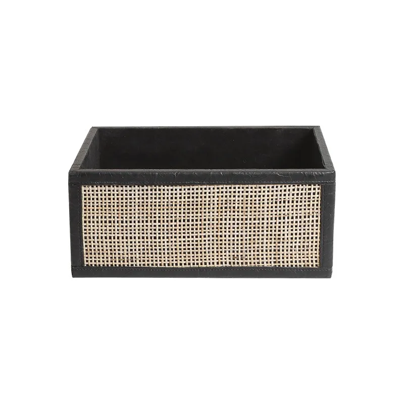 

New Chinese retro style leather bamboo weaving club decorative storage basket crafts