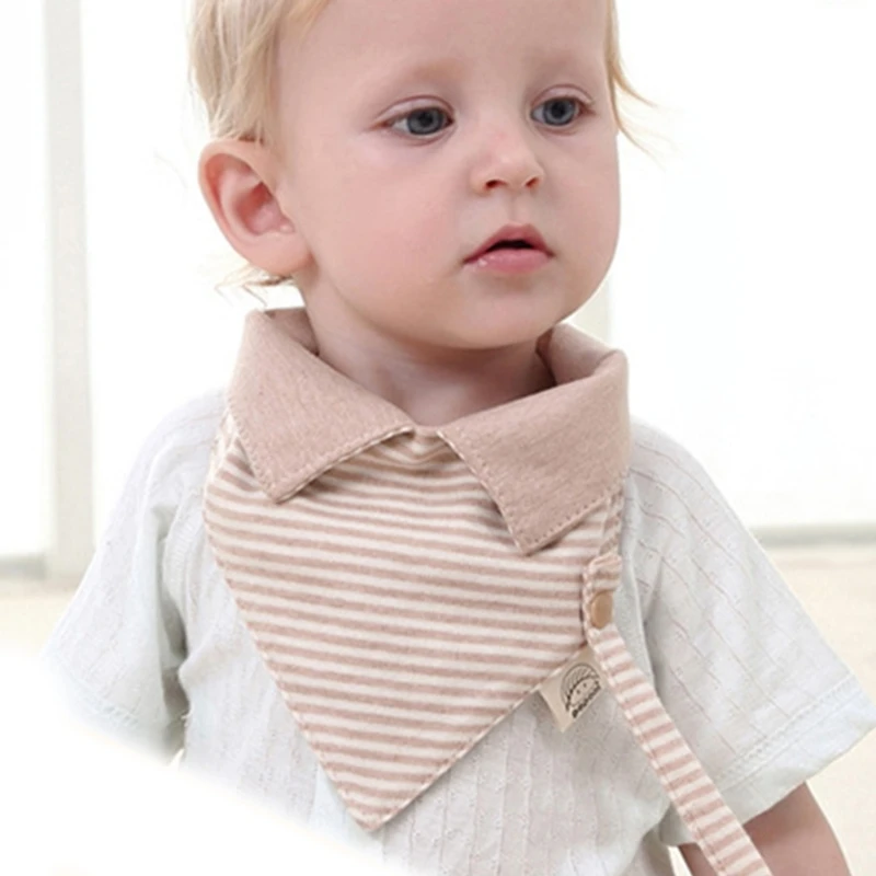 New Design Collar-shape Baby Bib Adjustable Button Striped Newborn Feeding Triangle Drooling Bibs Saliva Towel Kids Burp Cloths