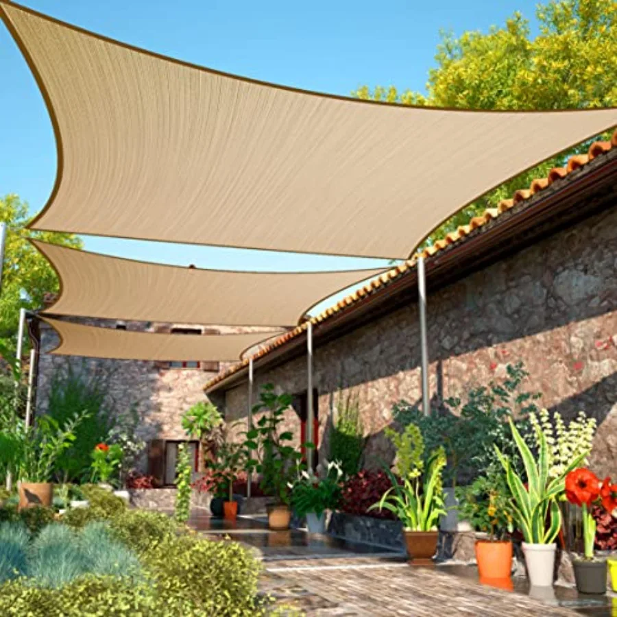 

10' x 17' Sand Beige Sun Shade Sail UPF50 Rectangle smTAPR1020 Canopy Fabric Cloth Screen Water Permeable UV Resistant Heavy Du
