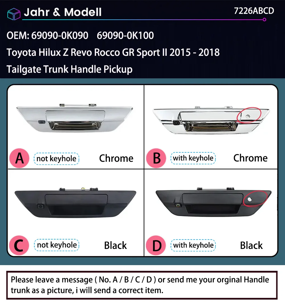 Tailgate Trunk Handle Pickup Car rear view camera For Toyota Hilux Z Revo Rocco GR Sport II 2015 - 2018
