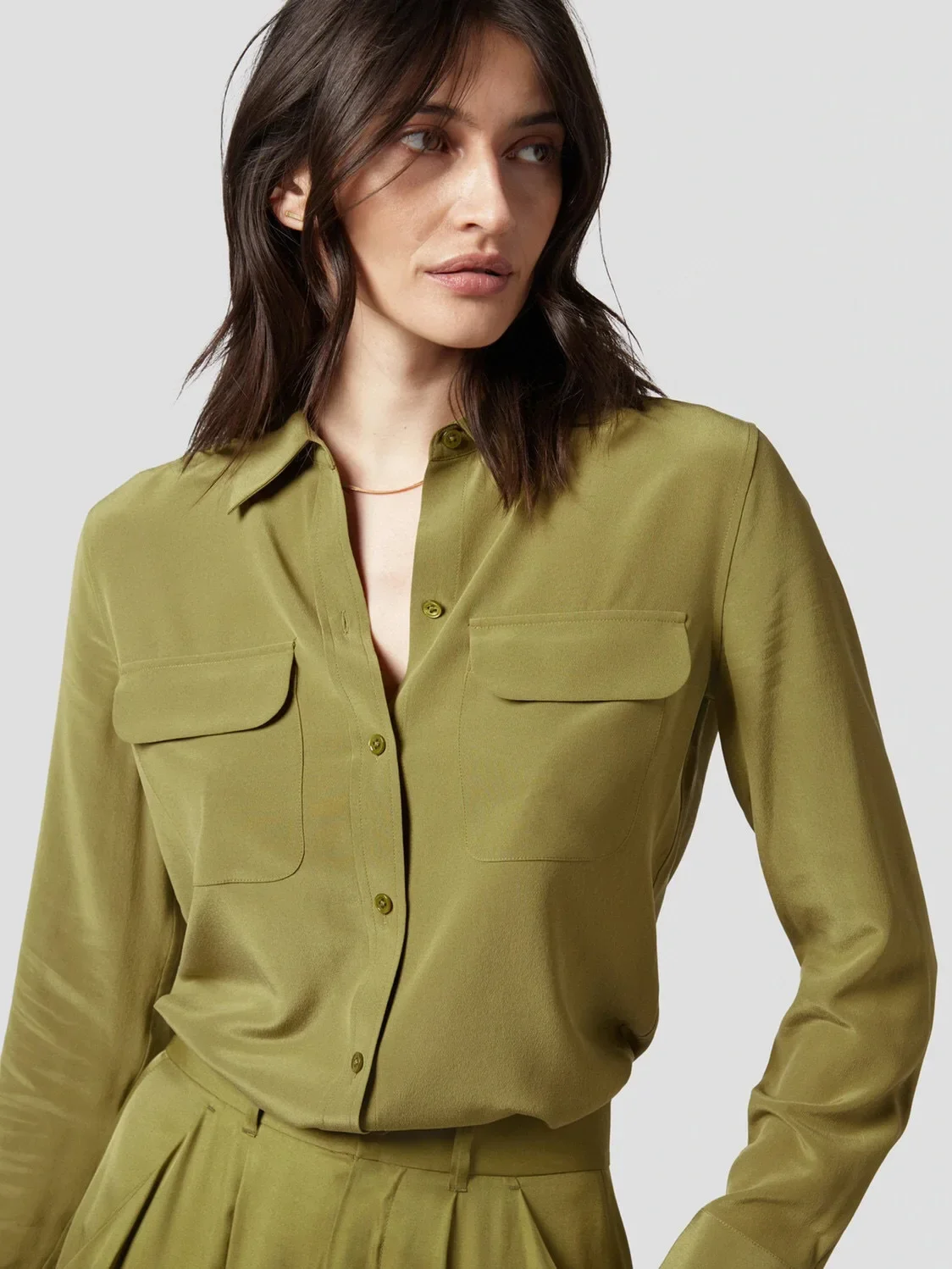 

39 Colors Option Draped Sand-washed Mulberry Silk Shirt Women Blouse Classic Double-pockets Solid Color Long-sleeved Silk Shirt