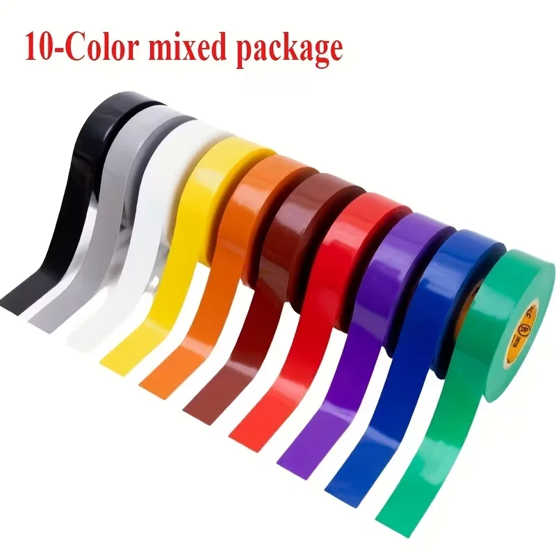

10pcs Rainbow Colored Electrical Tape, Waterproof, Flame-retardant, Rubber Based Adhesive, Strong Adhesion and Durability