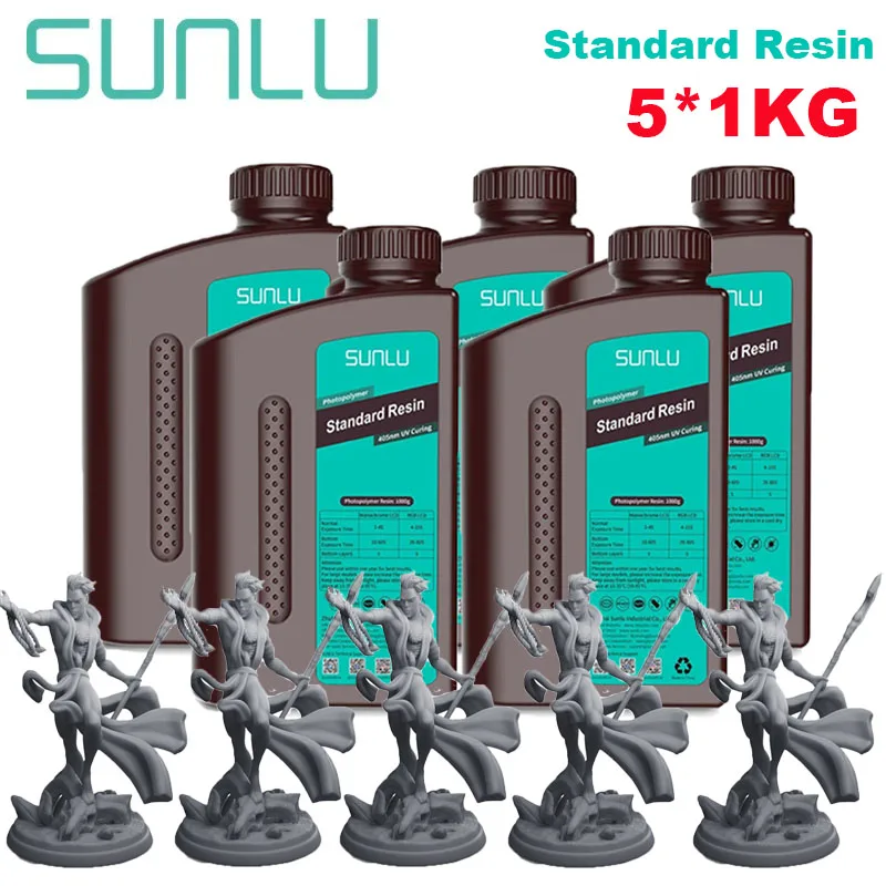 Sunlu 5Kg Abs-Achtige/Standaard/Water-Wash 3d Hars 405nm Uv Hars Voor De Meeste Sla/Dlp/Lcd 3d Printer Materiaal Uv Gevoelige 1Kg