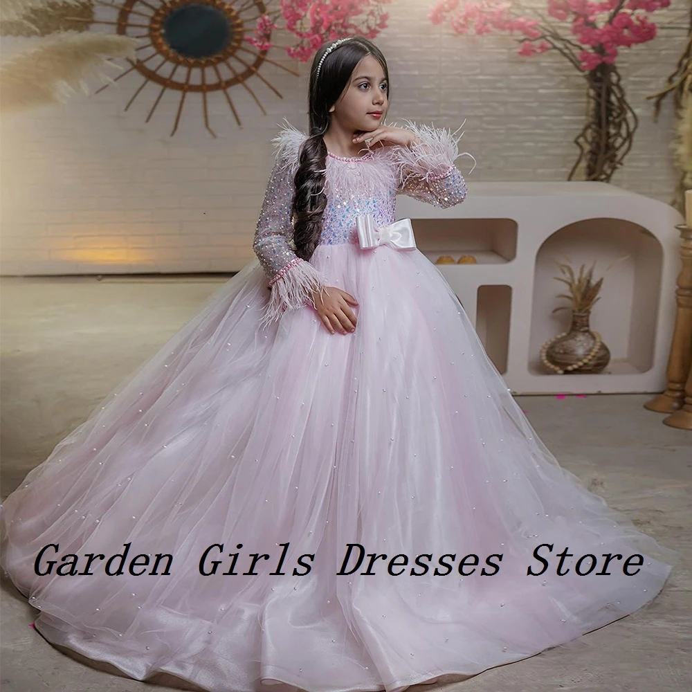 

Elegant Scoop Flower Girls Dresses with Sequined 2024 New Full Sleeve Christmas Dresses for Princess Summer فستان عيد الميلاد