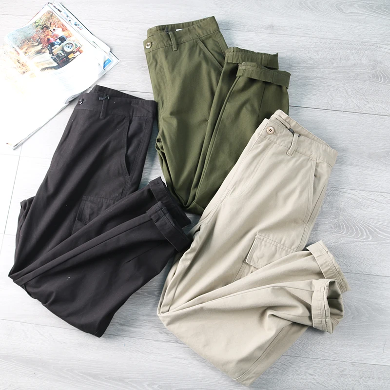 

Japanese Sle Men's Pure Cotton Workwear Casual Pants Autumn Spring Nine Points Trousers Multi kets Khaki Sle Long Pants