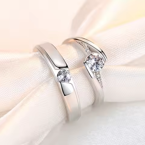 2PCS New 925 Sterling Silver Couple Ring 5A Zircon for Women Men Wedding Jewelry Engagement Charm Party Fashion Top Quality Ring