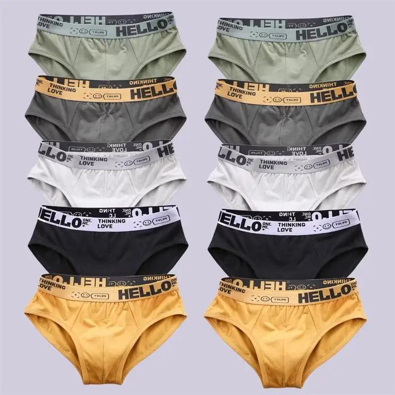 Image of 5 Stück/Herrenunterwäsche, hochwertige, sexy, dreieckige Shorts aus reiner Baumwolle, Herren-Slips, atmungsaktive, elastische Unterhosen, große Größe L-5XL