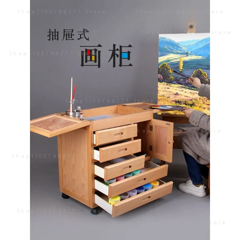 Art Storage Cart Mobile Painting Trolley Oil Painting Tool Classroom Paint Organizer Rack