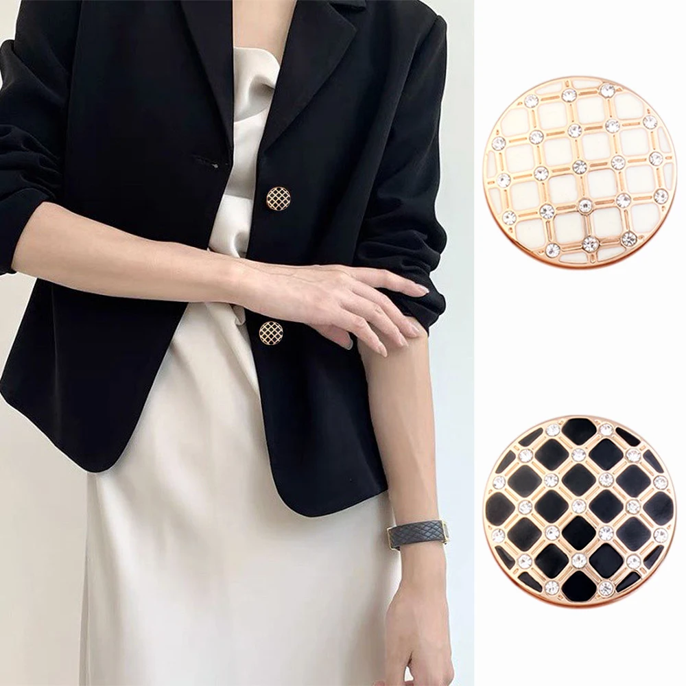 

10 Pieces/set High-grade Rhinestone Grid Design Round Metal Buttons Jacket Suit Coat Dress Cardigan Decoration Hand-sewn Buttons