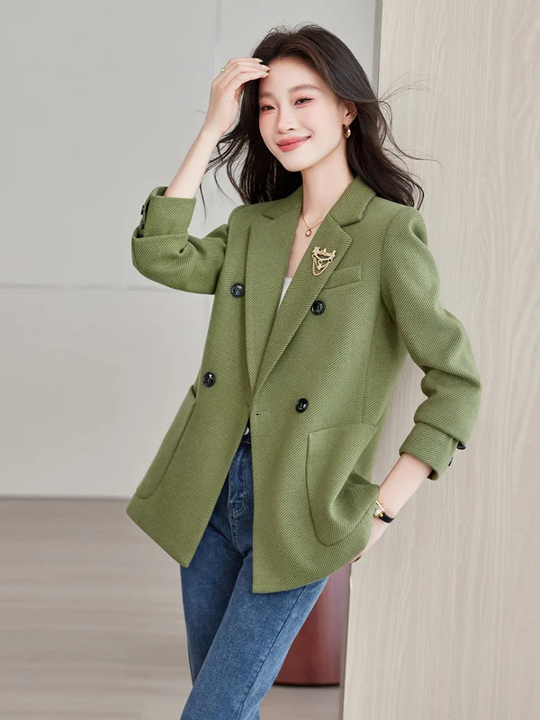 Elegant Casual Woolen Suit Jacket Women's Autumn Winter Loose Slimming Stylish Top Quality Polyester Fiber Commute Ready