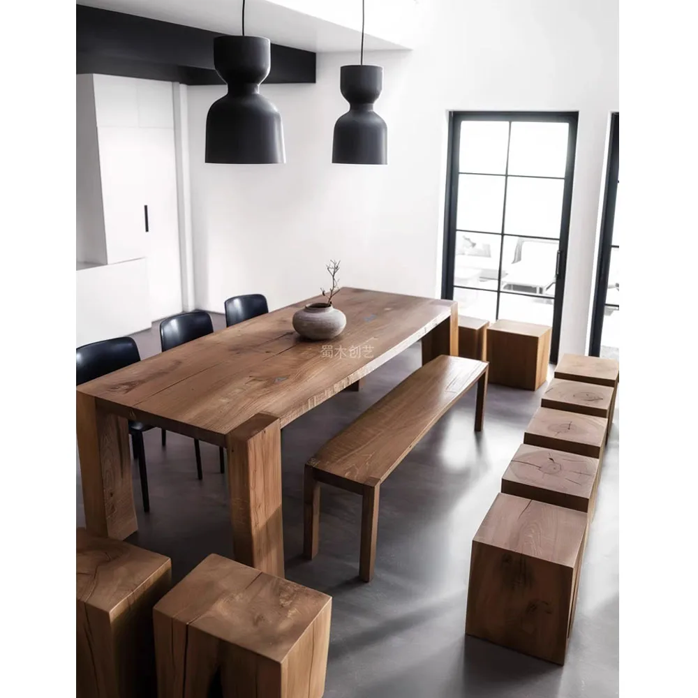 #Solid Wood Dining Simple  Style Rectangular Large Board Table For 6 Multi-function Garden