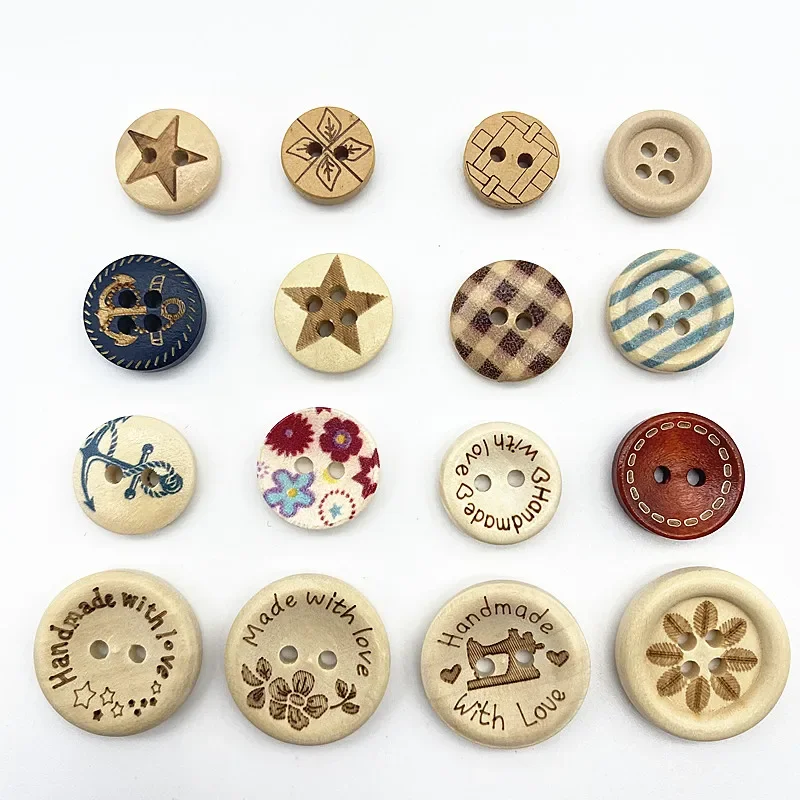 New Multi-size Patterned Buttons Natural Wood Buttons Love Scrapbooking Wedding Decor DIY Sewing Accessories 2-eye 4-eye Buttons