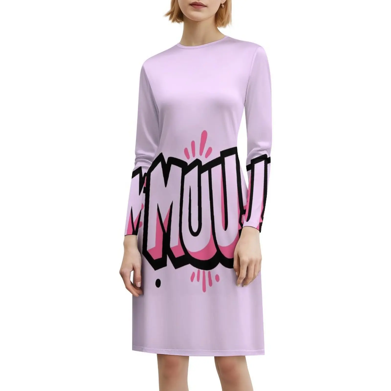 مو!! فستان كاجوال على الطراز الكوري للنساء فساتين سيدة المكتب اليومية البسيطة بأحرف جرافيتي بول وردي أسود 90 S فستان سهرة #6