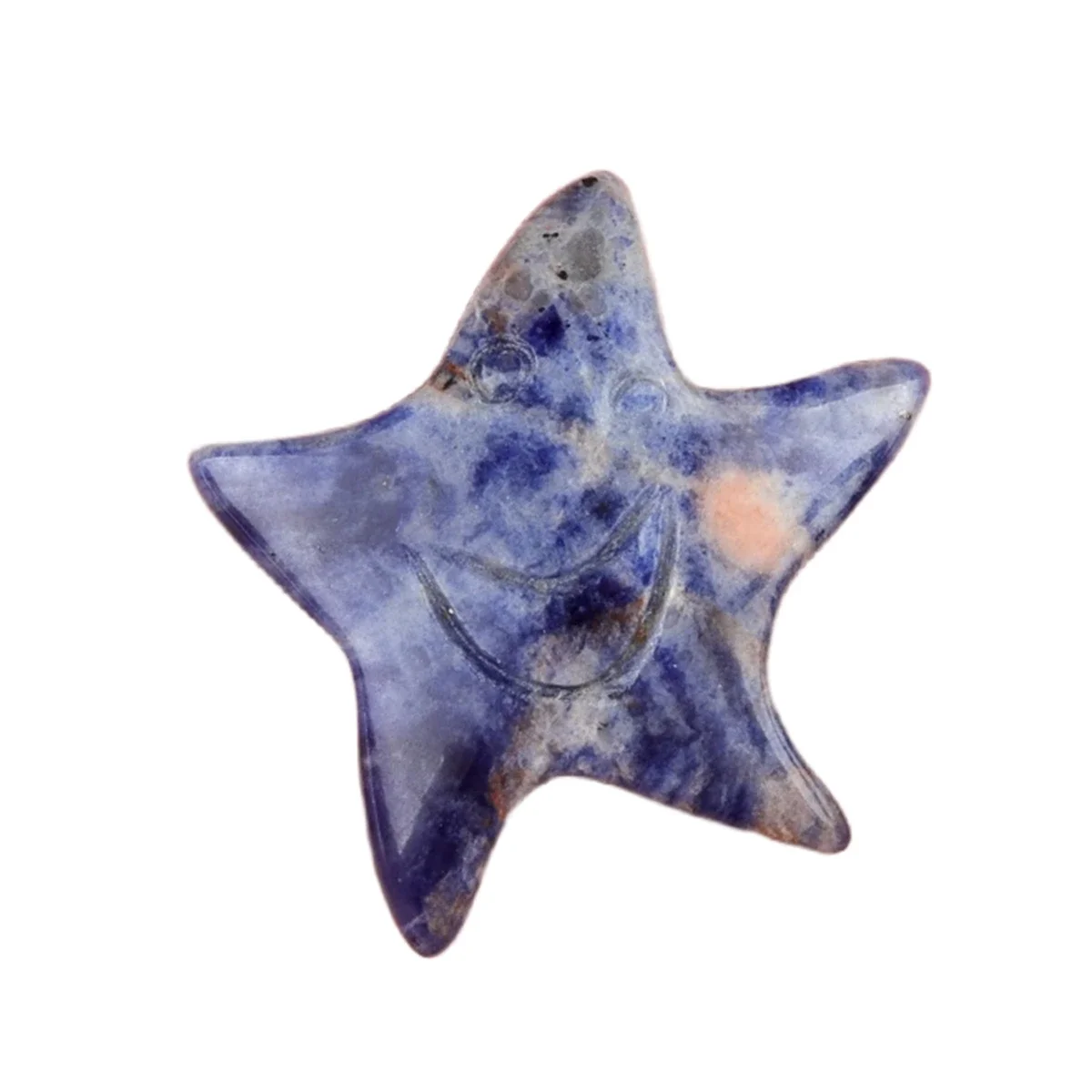 Natural Sodalite Smiling Starfish Pendant  for Home Decoration Handmade Craved Stone 30mm Solar Star