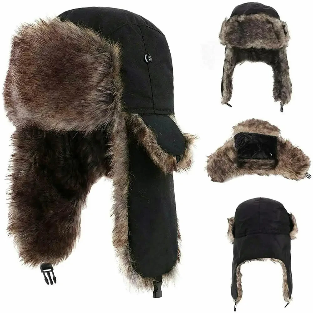 Mens Women Unisex Warm Trapper Aviator Trooper Earflap Winter Flaps Ski Hat New Hats Russian Ski Hat Faux Fur Hats