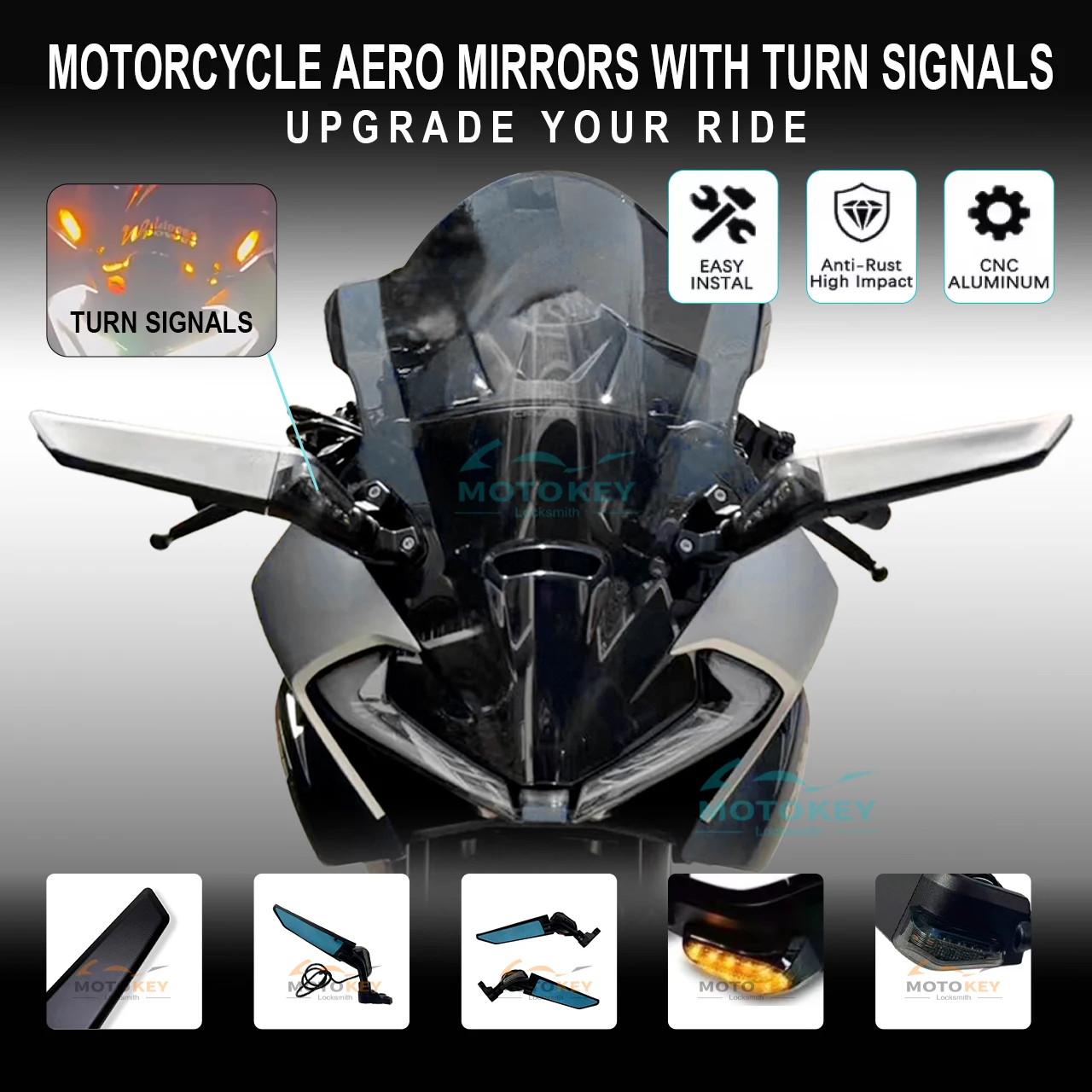 

For CFMOTO 675SR-R Modified Fixed-wing Rearview Mirror with Turn Signal All-aluminum Fixed-wing Special Motorcycle Accessories