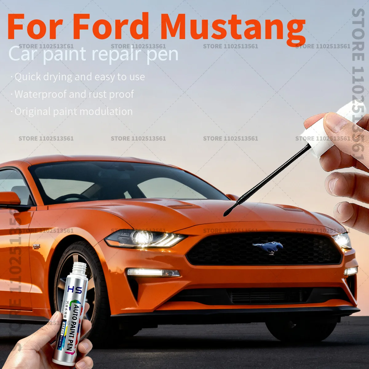 For Ford Mustang Car Paint Repair Pen Touch Up Scratch Remover DIY Auto Accessories White Black Red AD Orange Blue Orange Gray