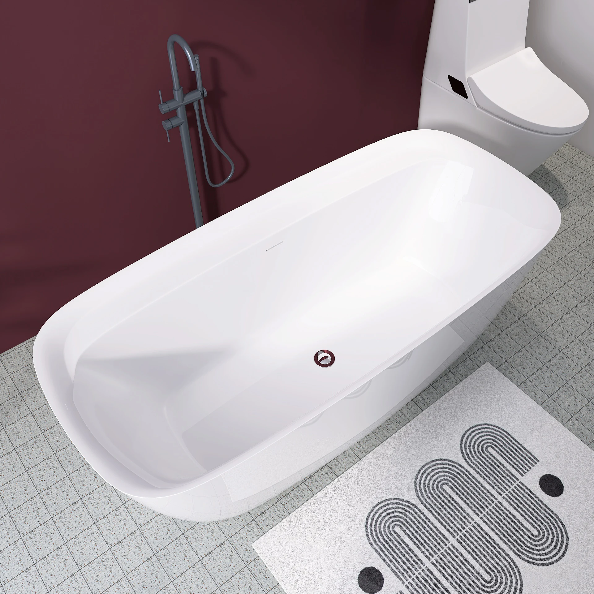 Ajustável Autoportante Acrílico Free Standing Tub, Classic Oval Shape Soaking Tub, Integrado Slotted Overflow, 67"