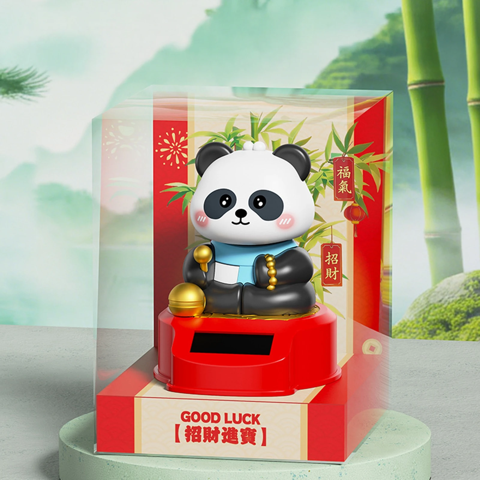 Car Dashboard Panda Figurine Solar Powered Moving Ornament Resin Lucky Cat Statue for Office Home Desk Decor Gift