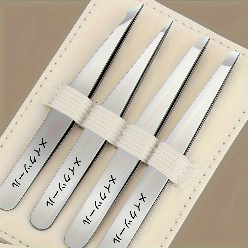 4pcs Eyebrow Tweezers Set Stainless Steel Tweezers for Hair Removal Facial And Eye Makeup Tools with Storage Bag