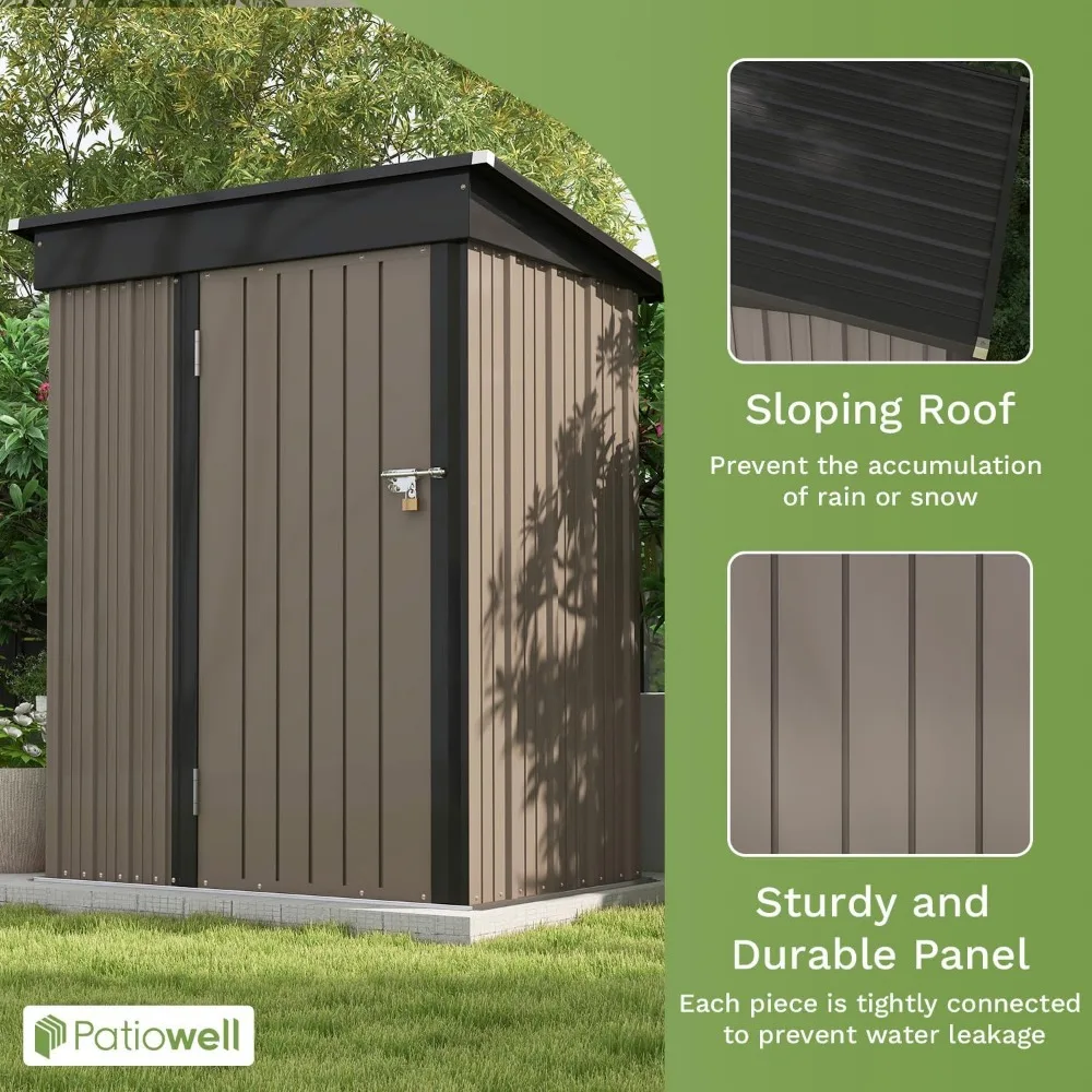 Imagem -04 - Prefab Tool Shed House com Telhado Inclinado e Porta Bloqueável Armazenamento ao ar Livre Mobile Shed Container Brown Freight 5x3ft