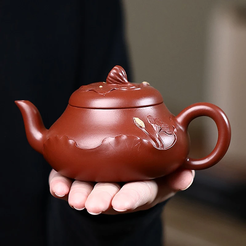 

Chinese Style Lotus leaf shape Teapot, Purple Clay Raw ore Dahongpao, Kung Fu Household, Pure Handmade, 200ML, Tea Pots, 1Pc