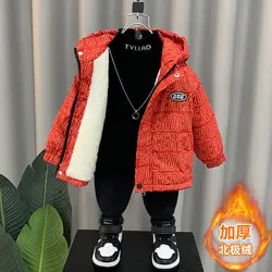 Boys Down Coat Jacket Cotton Outerwear Windbreak 2023 Red Thicken Velvet Winter Warm Children's Clothing -10 Degrees Below Zero