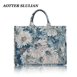 Female Commute Canvas Handbag Travel Casual Shoulder Bags Big Capacity Shopping Bag Women Brand Designer Flower Pattern Pouch