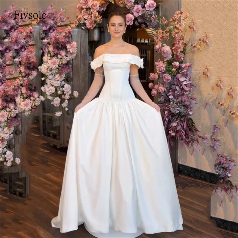 

Fivsole Classic Off The Shoulder A Line Wedding Dress Backless Bride Gowns Floor Length Bride Dress vestidos de gala Customized