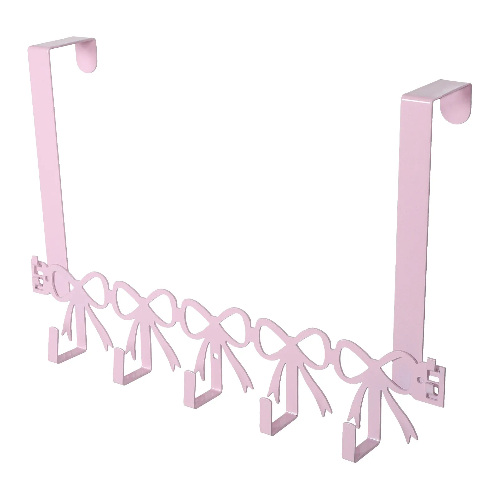 Pink Bow Door Hanger 5 Hook Metal Over The Door Towel Rack Heavy Duty Hanging Organizer Bow Bathroom Bedroom Decor
