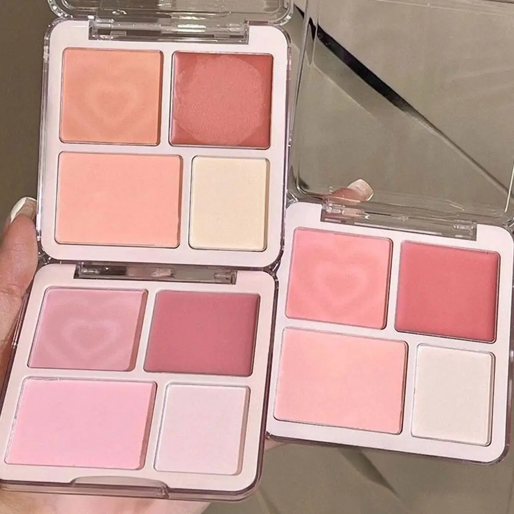 Paleta do makijażu twarzy 4 kolory róż różowy brzoskwiniowy pudrowy kremowy rozświetlacz matowy rozszerzający zakres kolorów rozjaśniający róż do policzków makijaż tint do policzków