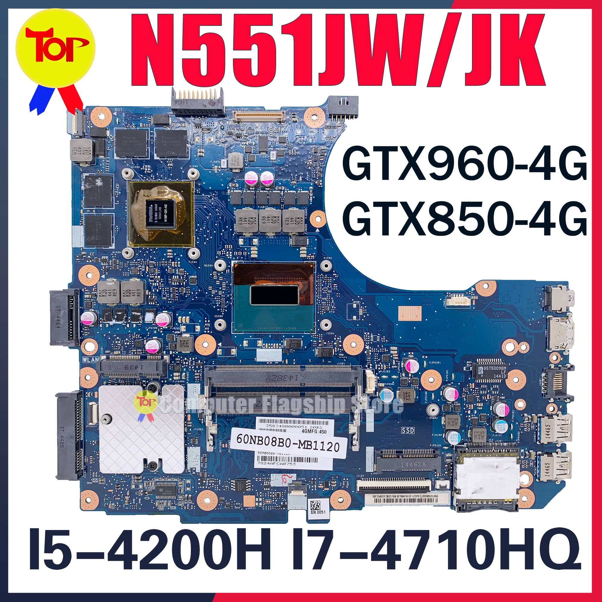 Placa-mãe Portátil para Asus N551jm G551jm G551jw N551jk G551jk N551jb N551jq N551jx G551jx Gl551j Placa-mãe i5 i7 Trabalhando N551jw