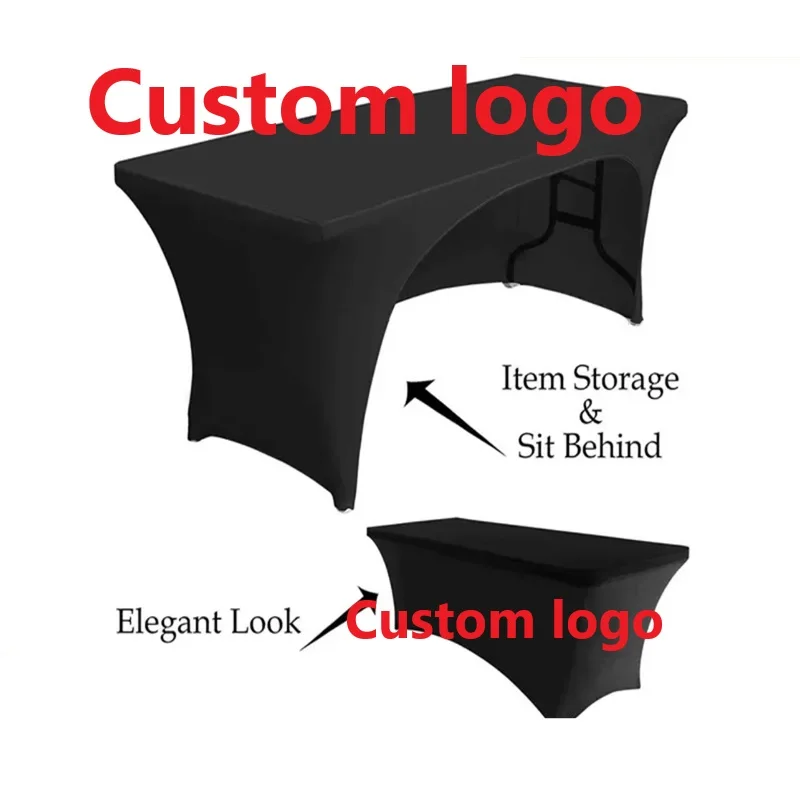 AIMOR Custom Logo Spandex Table Cloth Stretch Cloth, Hotel Banquet, Outdoor Part,Size 4ft, 6ft, 8ft,Rectangle,Wedding Decoration