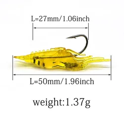 MNFT 10 Piezas de Señuelos de Pesca de Camarón Luminosos de Silicona, Cebo Artificial de Camarón Suave con Anzuelos, Señuelo de Pesca para Carpas