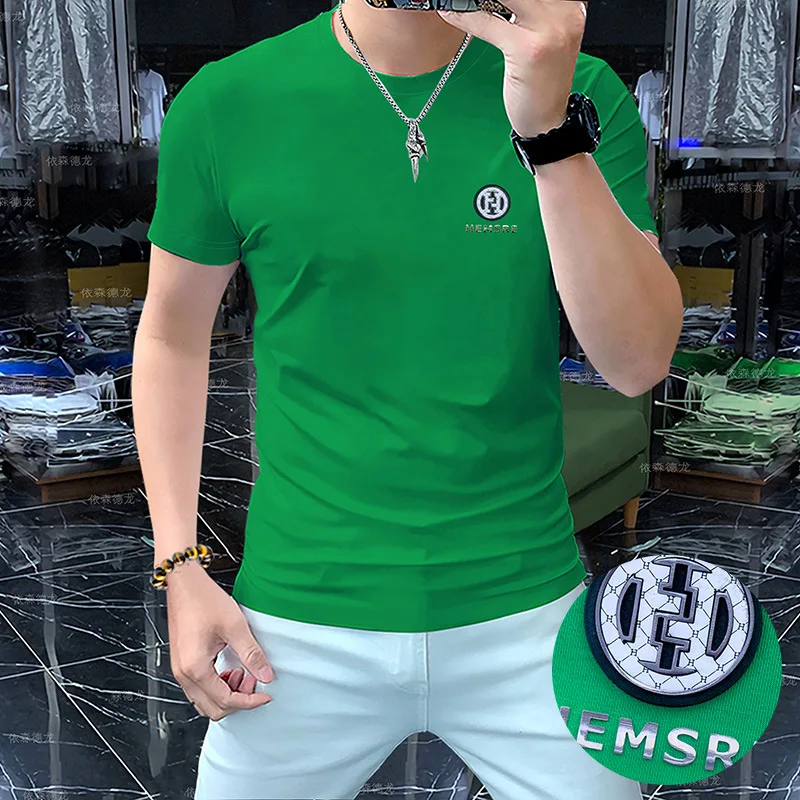 Handsome Men's T-shirt Summer New Heavy Workmanship H letter Design Male Tees Mercerized Cotton Short Sleeved Man Clothing M-5XL