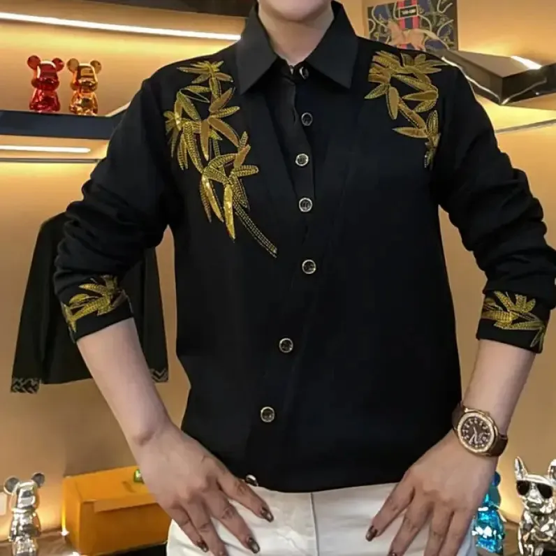 

Men's Long Sve Casual Roman Air Chest Label Faionable Versatile Fake Two-Piece Breathable Comfortable Youth T-irt