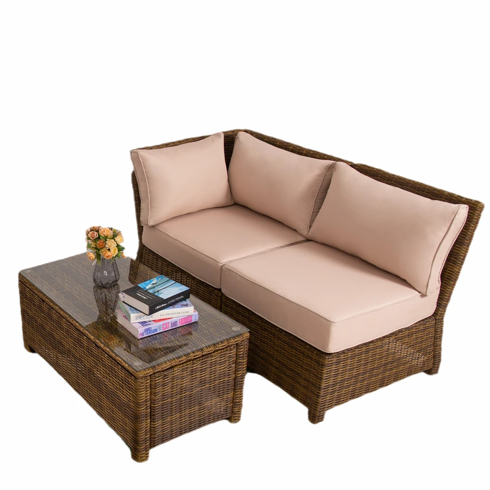 

Patio Wicker Sofa, Outdoor PE Rattan Couch Furniture Set, Deep Seat High Back, Waterproof Seat Cushion