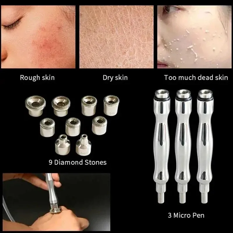 5 in 1ポータブル超音波ダイヤモンドマイクロダーマブレーションマシン、温冷ハンマーフェイススクラバー、スキンケアツール、超音波スクラバー