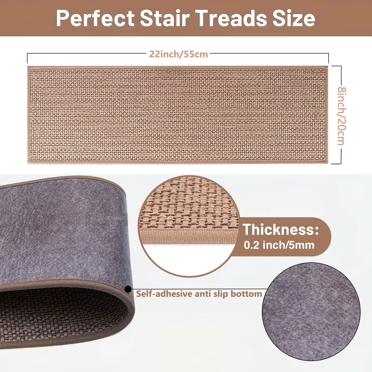 1/5PCS Durable Imitation Linen Stair Treads Non-Slip Water Absorption Floor Mat Noiseproof Washable Home Steps Protective Mat Pe
