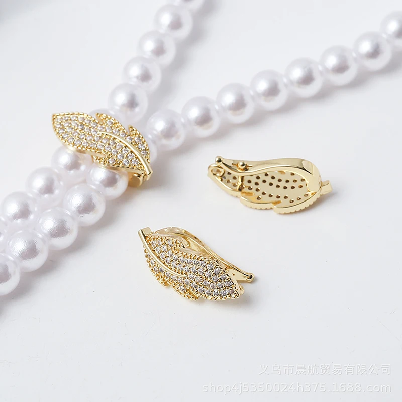Gold Plated Zircon Leaf Pearl Necklace Bracelet Connecting Buckle Sweater Chain Y Chain Clip Buckle Diy Jewelry Accessories